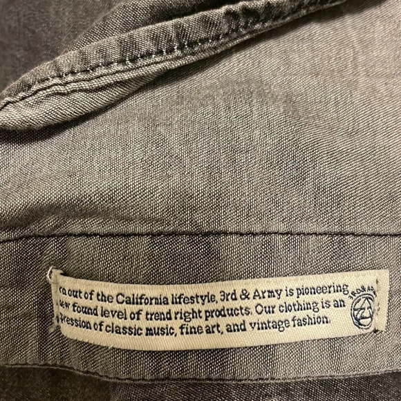 THIRD & ARMY Los Angeles Mens Grey Chambray Pearl Snap Shirt Denim Look Size XL - Picture 10 of 13